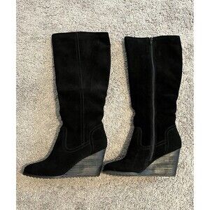 NIB Mark Jenkins Sahara Suede Wedge Tall Boots Size 7 Black Boho City